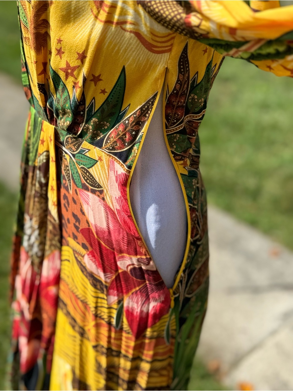 Farm Rio Tropical jungle print long sleeve V-neck maxi dress boho resort - Picture 9 of 13